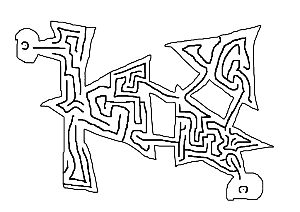 Travel from small dot in top left down to bottom right.